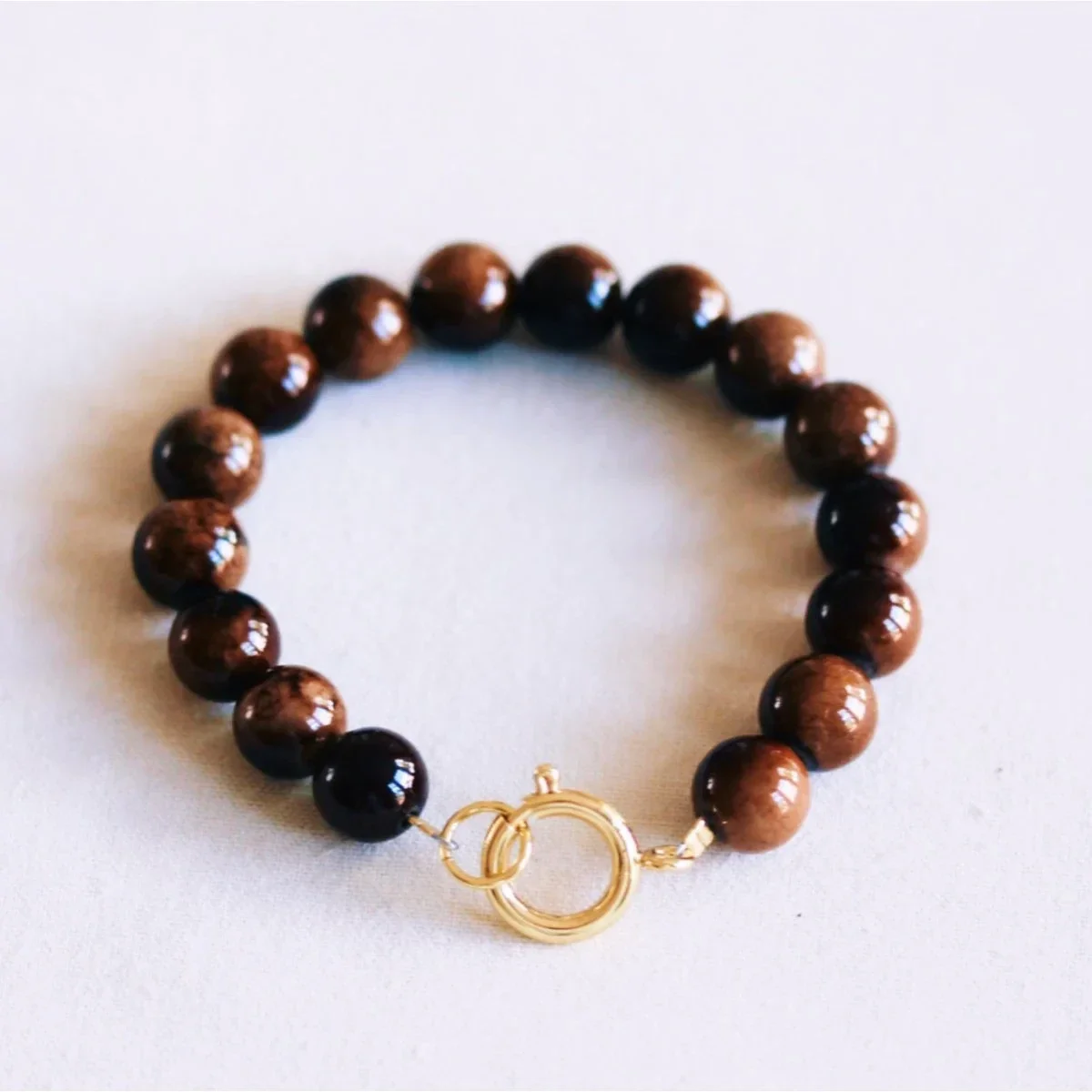 Bracelet perles en pierre naturelle XL - marron foncé