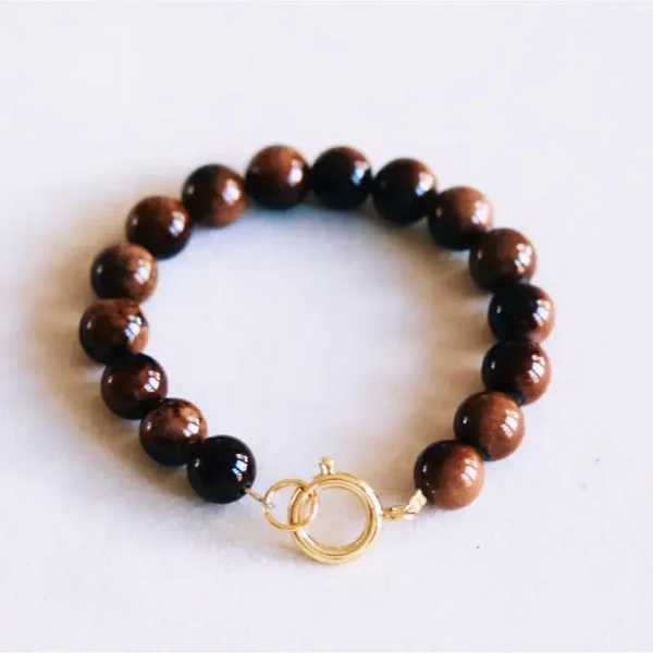 Bracelet perles en pierre naturelle XL - marron foncé