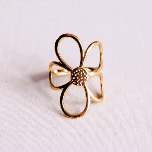 Anneau réglable en acier avec fleur xl