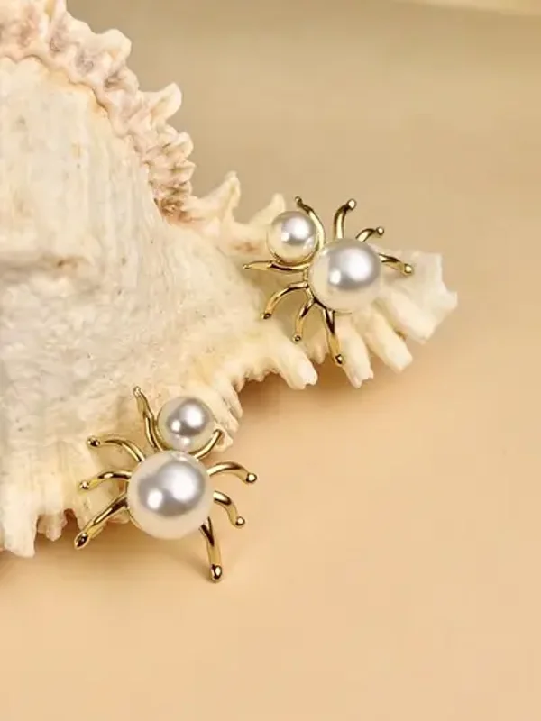 Boucles d’Oreilles Araignée avec Perle Acier Inoxydable Tendance Originales