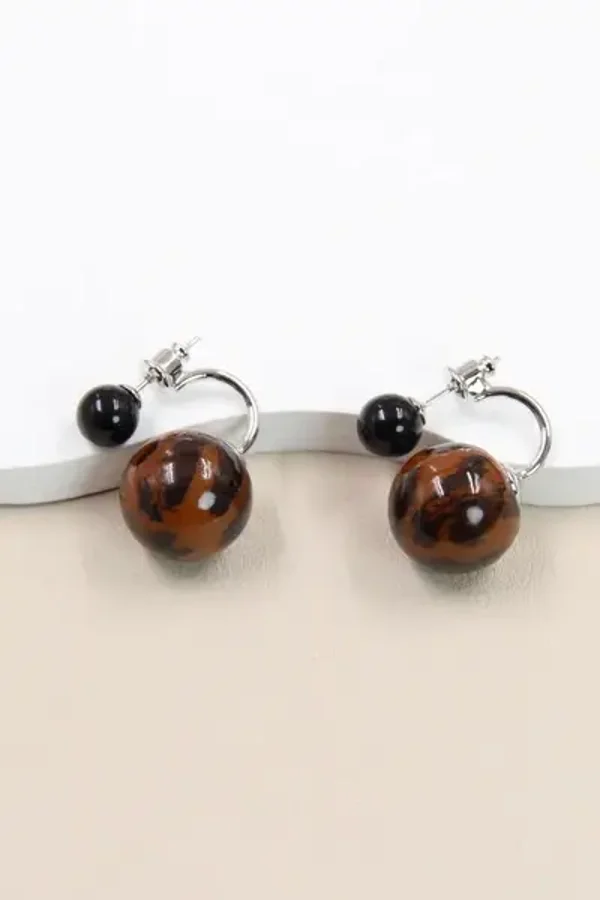 Boucles d'Oreilles Double Perle léopart en Tige Argent