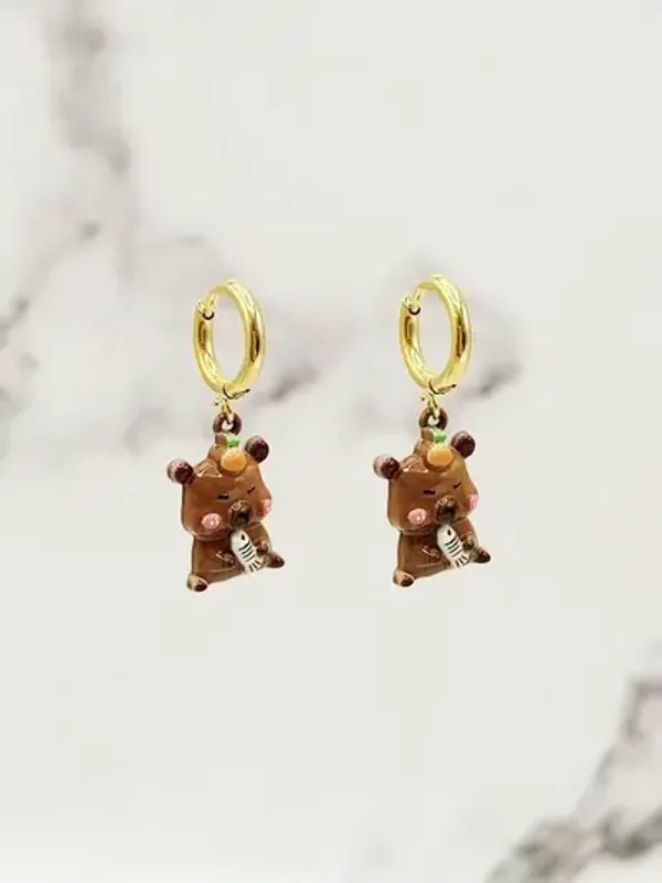 Boucles d'oreilles en acier inoxydable Créoles Capybara