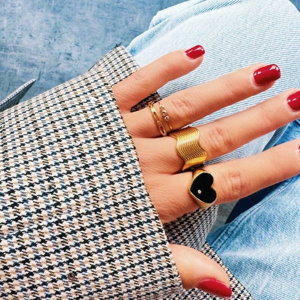 Bague acier coeur - noir