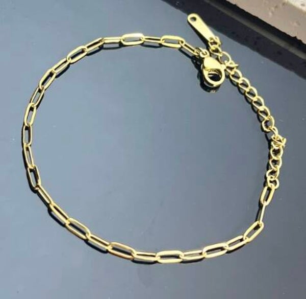 Bracelet Maille Rectangulaire Simple Porte-Charms en Acier Inoxydable