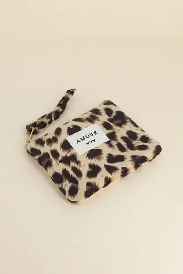 Porte-monnaie - léopard, mot AMOUR et 3 coeurs