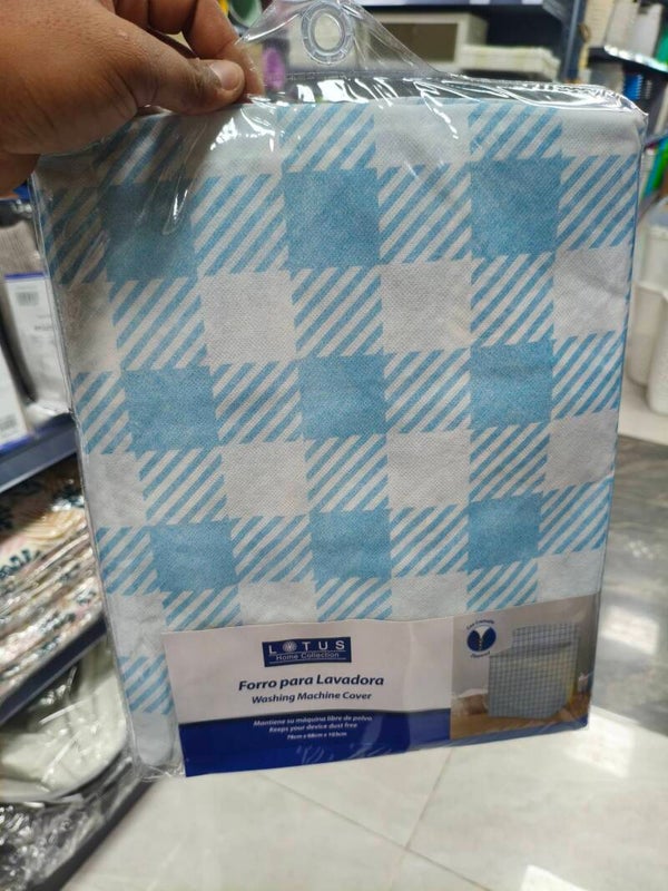 Wasmachinehoes blauw/wit gestreepte blokjes