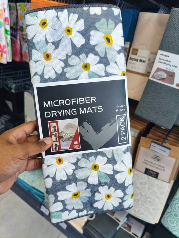 Afdruipmatten 2-pack geprint, bloemen