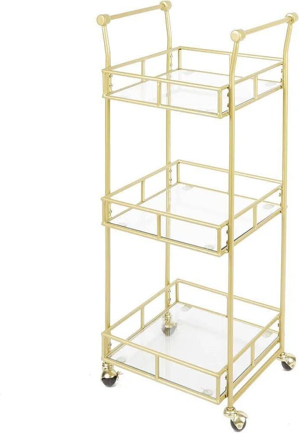 Gouden 3-Laags Serveerwagen met Glazen Planken