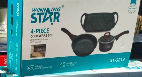 4-delige pannenset, zwart, winning star