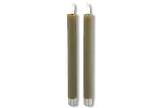 2 stuks Dinerkaarsen rustiek taupe Led Ø2,2cm - hoogte 15cm