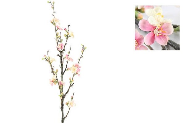 Bloesemtak roze met bloemen en knop 85 cm