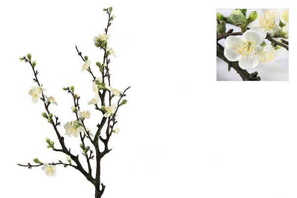 Bloesemtak wit met bloemetjes en knop 72cm