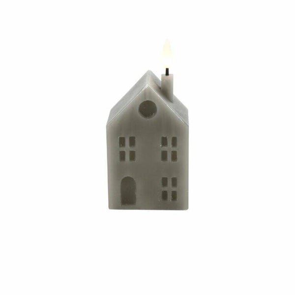 Huis kaars Led grijs maat S hoogte 14cm