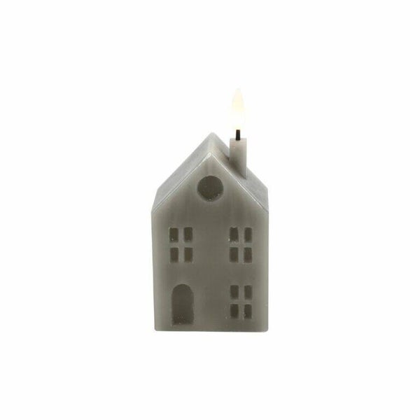 Huis kaars Led grijs maat M hoogte 16cm
