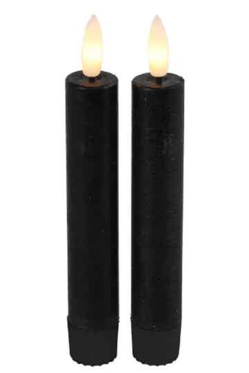 2 stuks Dinerkaarsen rustiek zwart Led Ø2,2cm - hoogte 15cm