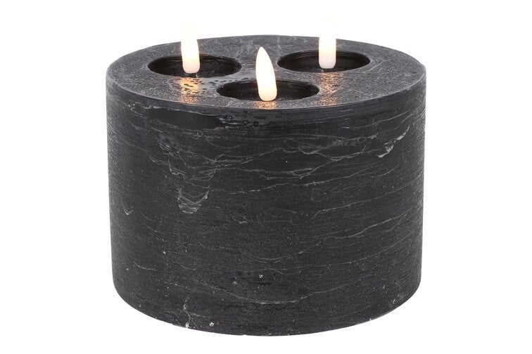Stompkaars 3 lonten rustiek zwart Led Ø15cm hoogte 12,5cm