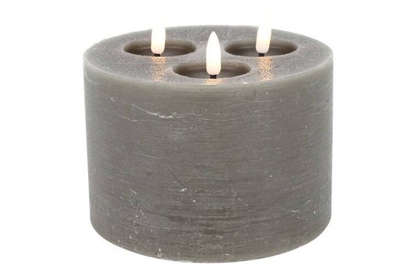 Stompkaars 3 lonten rustiek grijs Led Ø15cm hoogte 12,5cm