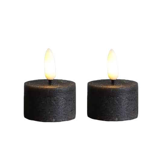 Theelicht 2 stuks Led rustiek zwart Ø4cm - hoogte 5,2cm