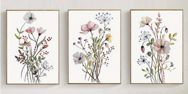 1 Set,Watercolor Flower Poster Set Of 3 Wildflower Art Print Nordic Botanical Canvas Painting Vintage Wall Picture Living Room Decor No Frame