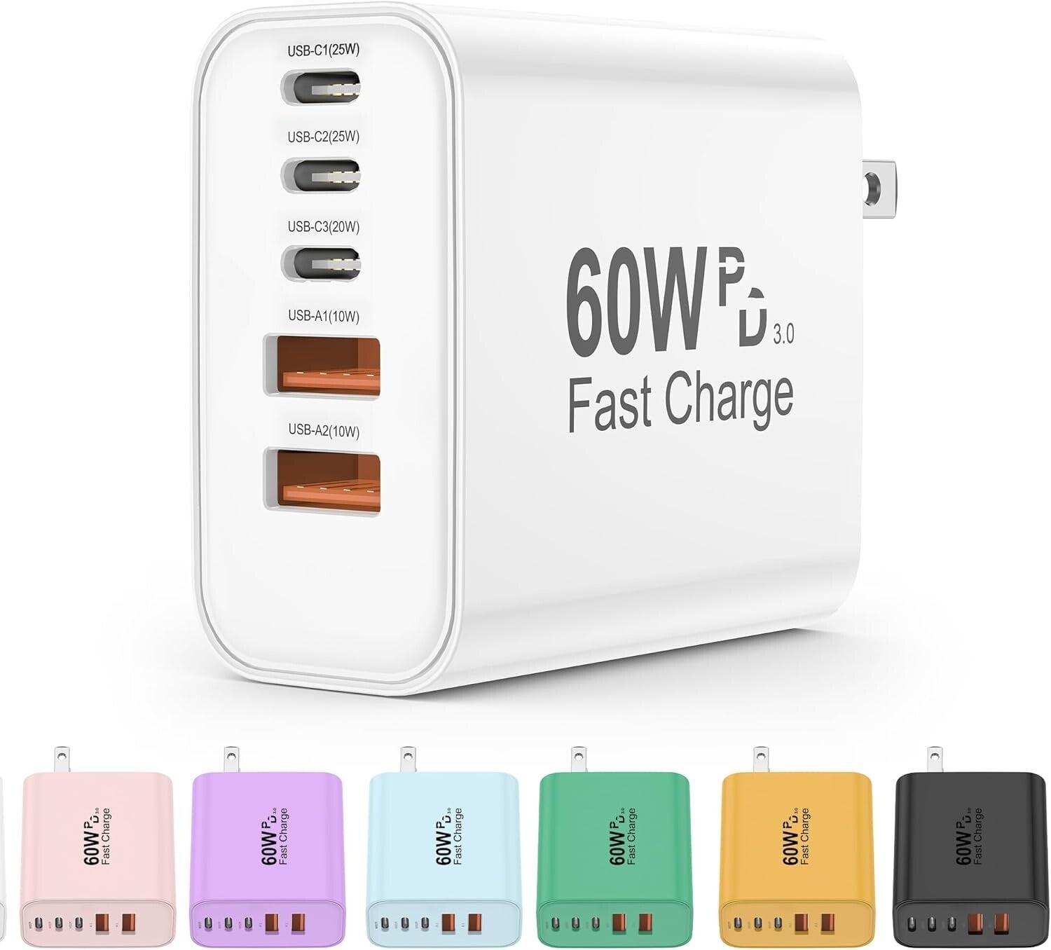 USB C Charger Block, 5 in 1 60W Charging Block