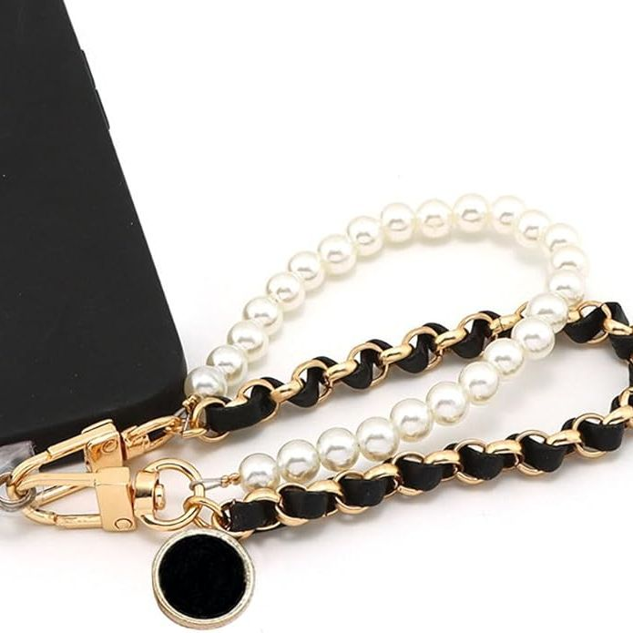 Pearl Beaded Wrist Strap Chain Camellia Pendant