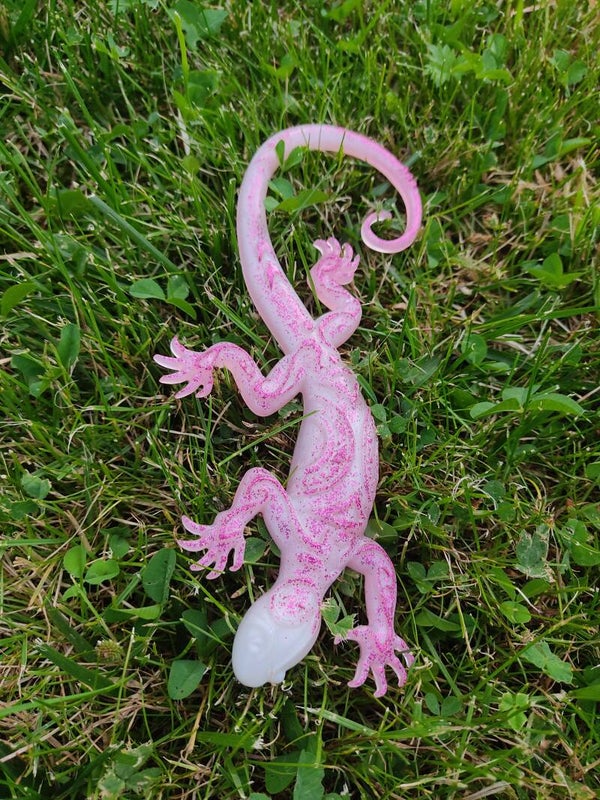 Gecko rose et blanc à paillettes