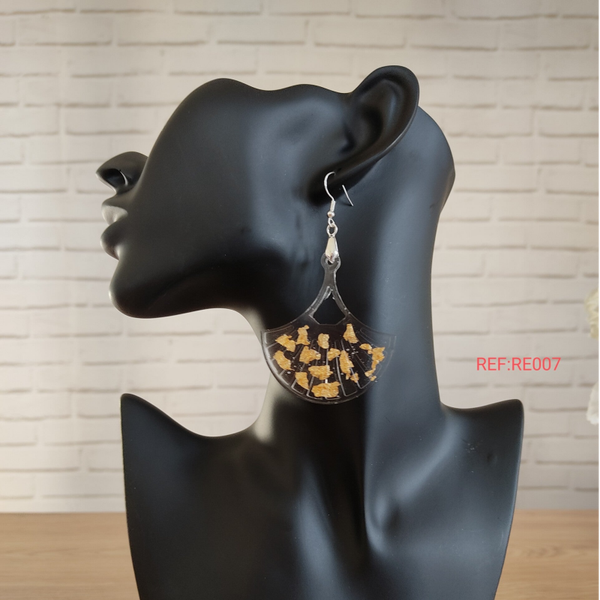 boucles d'oreilles en résine  éventail