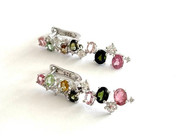 Zilveren oorbellen met Tourmaline en Zirconia