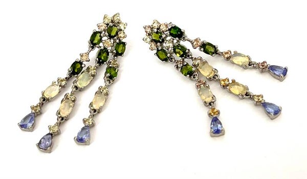 Zilveren Multicolor oorbellen met Opaal, Ioliet en Saffier en Chromium Diopside