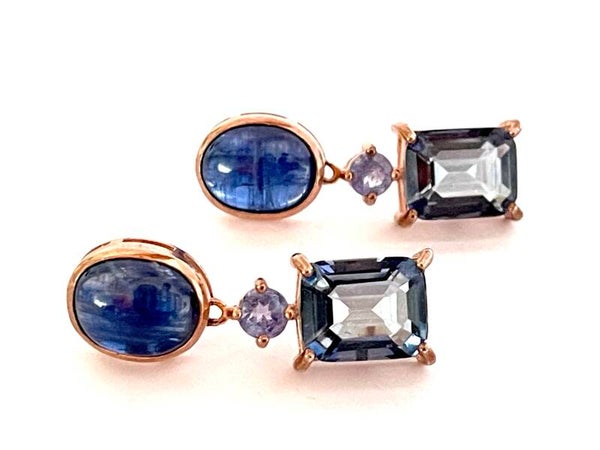 Zilveren oorbellen met Sapphire, Tanzanite en Iolite