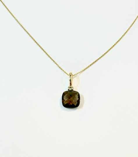 Huggs Hanger Geelgoud met Smokey Quartz en Diamond