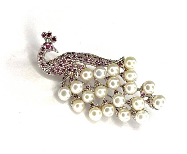 Broche zilver Peacock met Gemstones