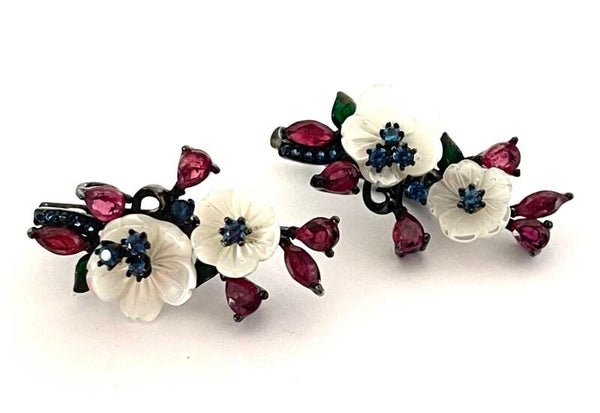 Zilveren oorbellen met Ruby, Zirconia en Mother of Pearl