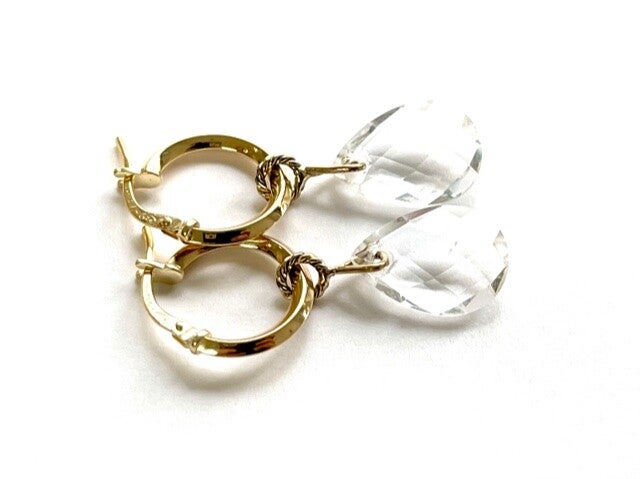 Happy drops Creool hangers met Clear White Quartz