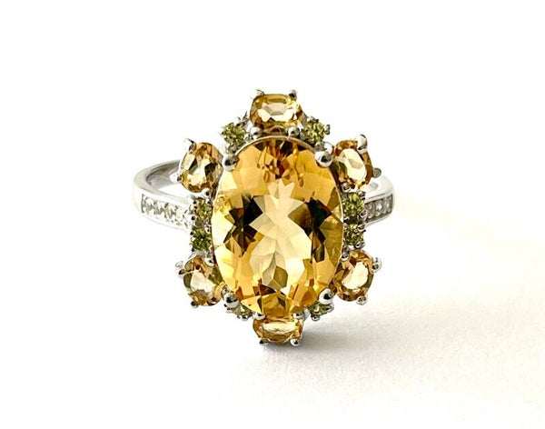 Zilveren ring met Citrien en Saffier