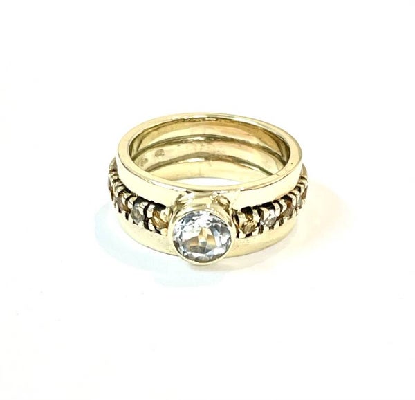 Geelgouden ring met White Topaz en Citrine