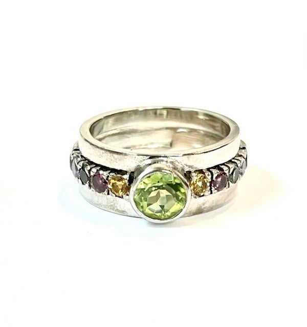 Zilveren ring met Peridot, Citrine, Topaz, Tourmaline, Iolite en Garnet