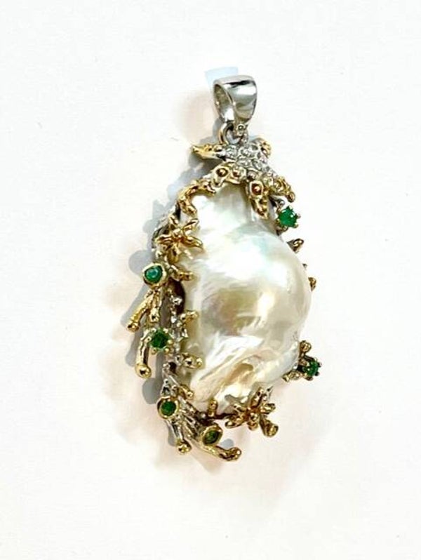 Zilveren Parel hanger met Smaragd