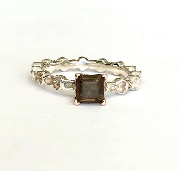Rosita's Mix Ring Zilver en Roségoud met Smokey Quartz