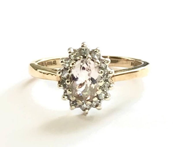 Rozet ring Geelgoud met Morganite en Diamant