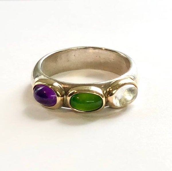 Rosita's Mix Moonstone, Nefriet, Amethyst Zilver met Goud