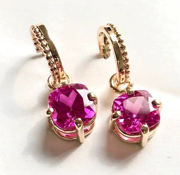 Rosé Gouden Creool met Huggs creoolhanger (Pink Sapphire)