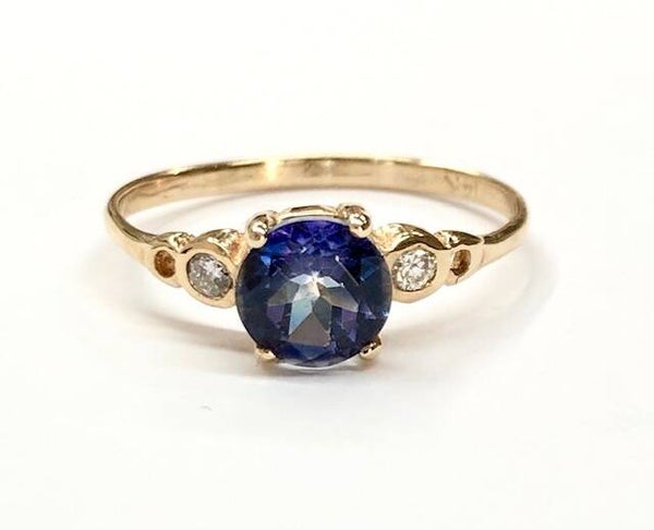 London Blue Topaz  Geelgouden ring met Diamant