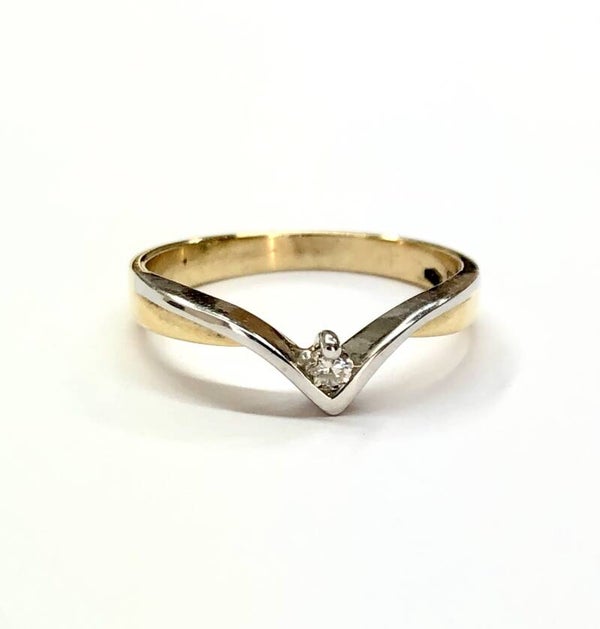 V ring  Geelgoud en Witgoud met Diamant