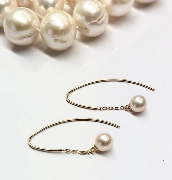 Oorhaak Geelgoud met witte Parel