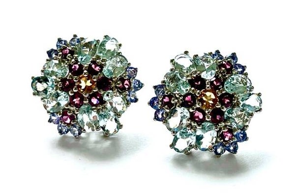 Zilveren Multicolor oorbellen met Rhodolite, Aquamarine en Citrine