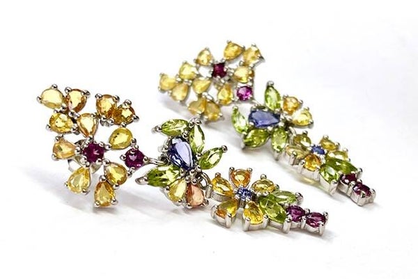 Zilveren Multicolor oorbellen met Rhodolite, Chromium diopside, Aquamarine, Citrine, Tanzanite en Peridot