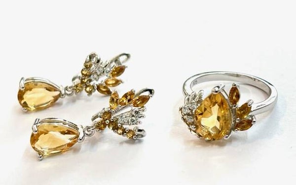Zilveren oorbellen met Citrine en Zirkonia