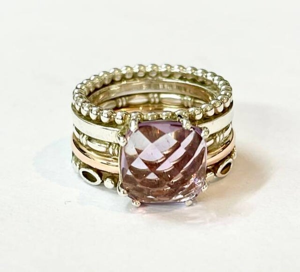 Sas ring Huggs Zilver en Roségoud met Amethyst