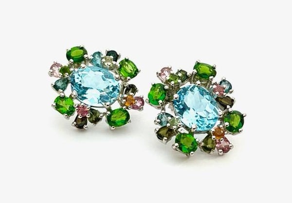 Zilveren Multicolor oorbellen met Chromium Diopside, Blue Topazen Tourmaline